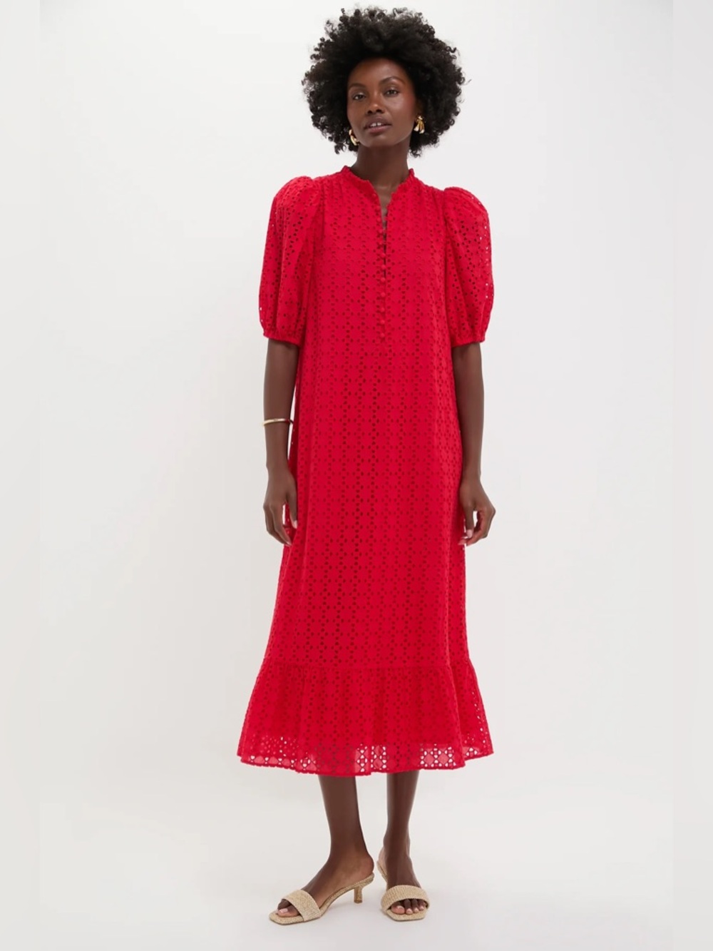 Hyacinth House Tuckernuck Tryall Midi Dress in Red Eyelet Medium NWT